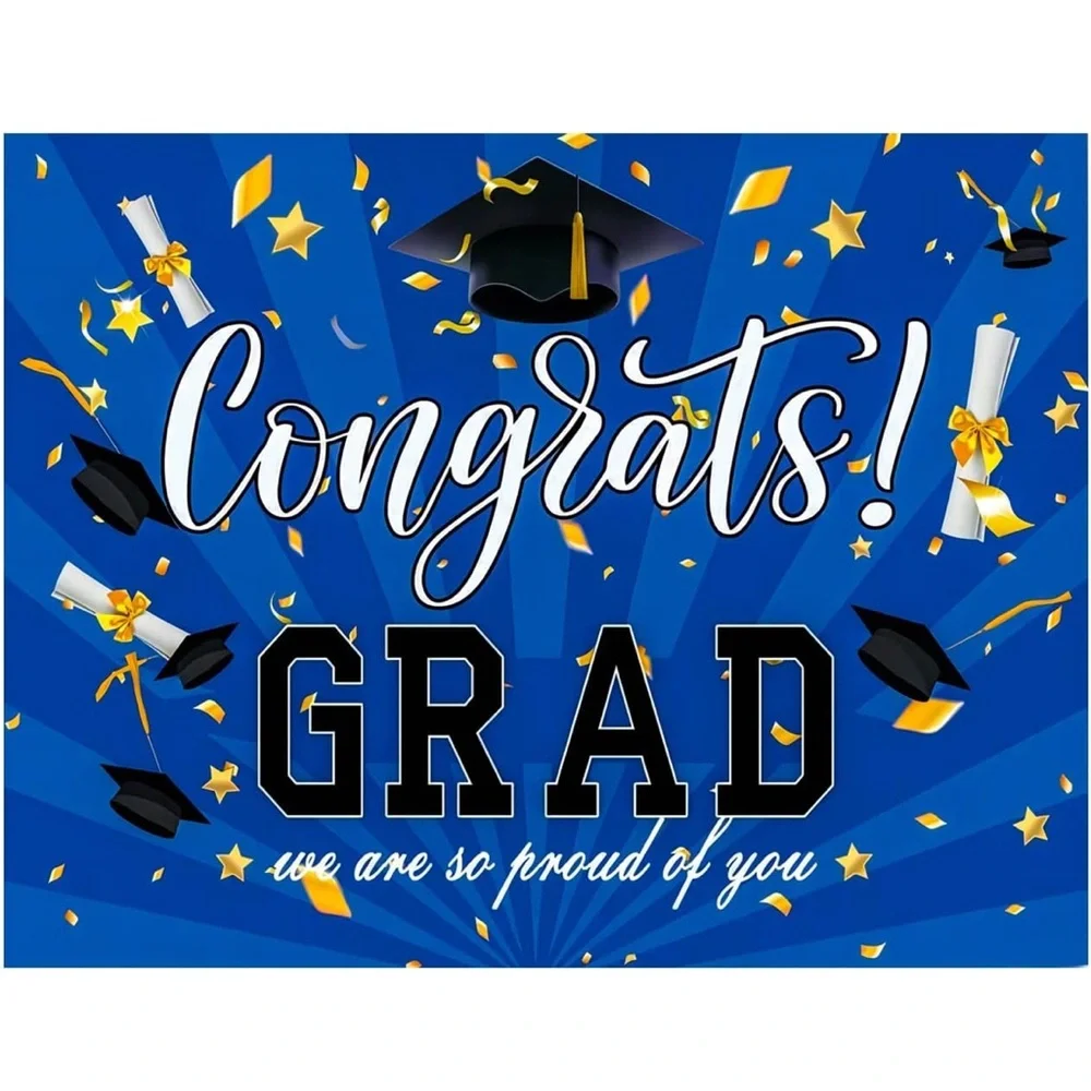 Congratulations Graduation Banner Background 8X6FT(Blue)